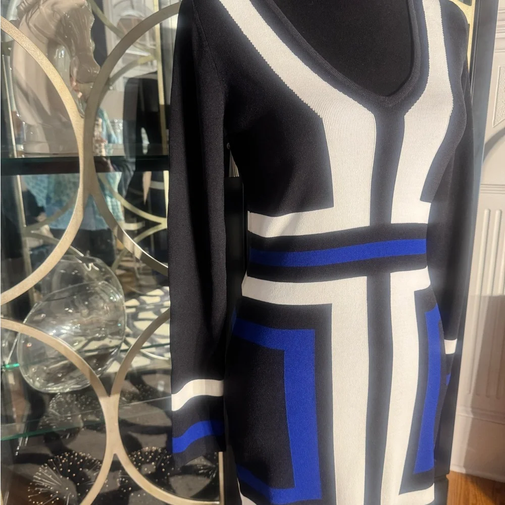 INC International Concepts Black, White, and Blue Mini Dress - Picture 3 of 7